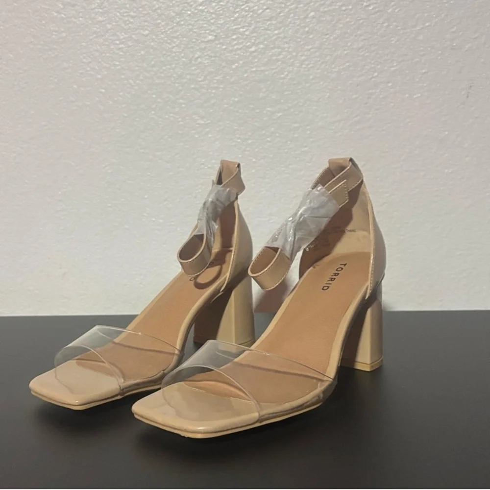 Torrid Beige Block Heel Sandals with Clear Straps - Picture 1 of 4